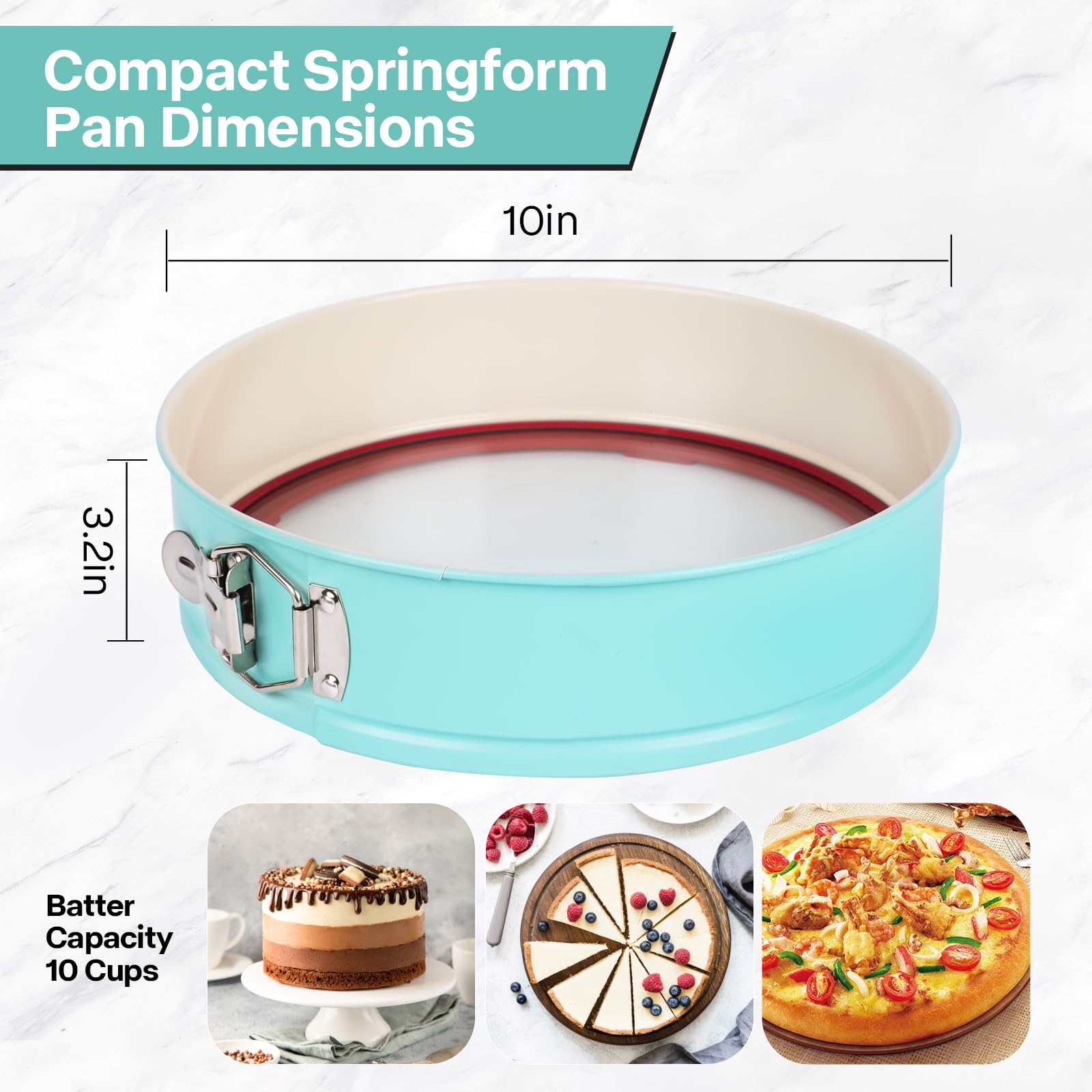 Non-Toxic Nonstick 10-Inch Round Springform Cake Pan 3-Inches Deep | Cheesecake Leak Proof Baking Pan