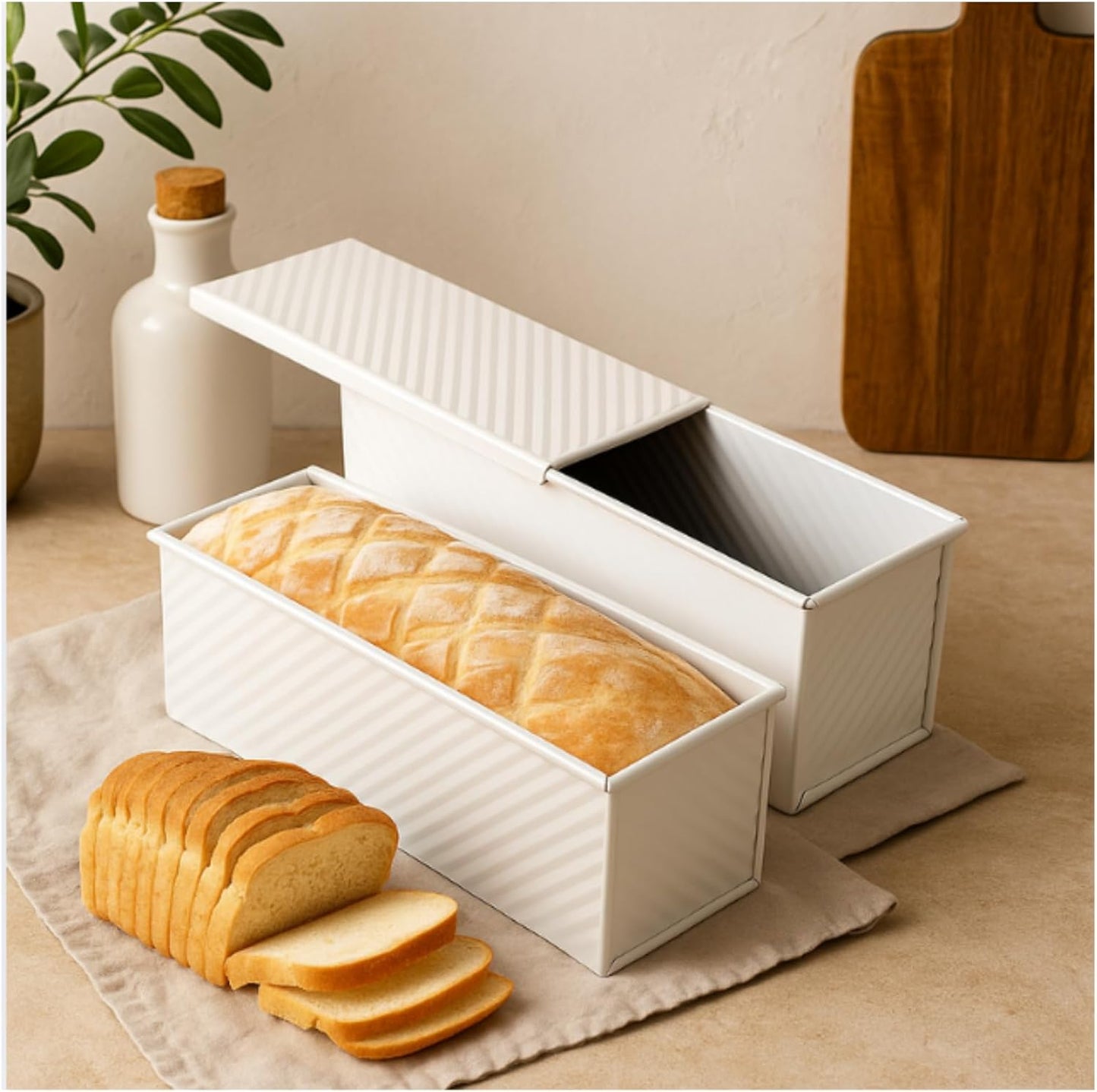 2-Pack Beige Pullman Loaf Pan with Lids