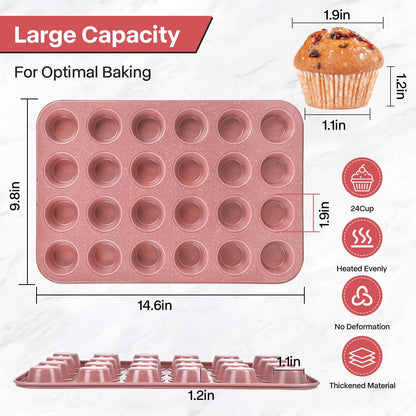 Spmart 2-Pack 24-Cup Nonstick Ceramic-Coated Mini Muffin Pan | Durable & Easy Clean Muffin Tins | Perfect for Small Baked Goods & Party Treats (Pink)