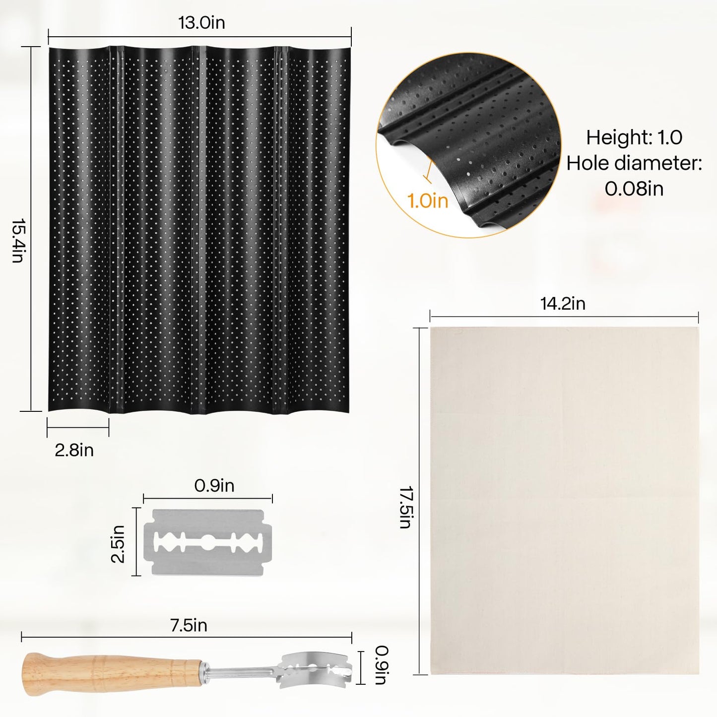 Spmarkt 4-Slot French Baguette Pan Set, Non-Stick French Bread Pan, Baguette Baking Pan with Proofing Cloth, Bread Lame, Home Baking Tools Kit for Homemade Bread