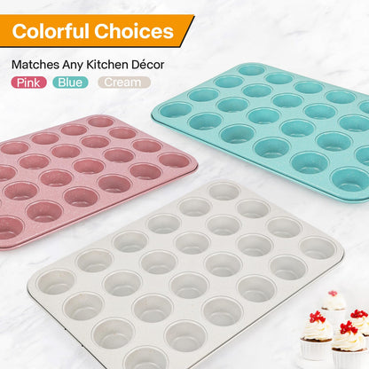 Spmart 2-Pack 24-Cup Nonstick Ceramic-Coated Mini Muffin Pan | Durable & Easy Clean Muffin Tins | Perfect for Small Baked Goods & Party Treats (Pink)