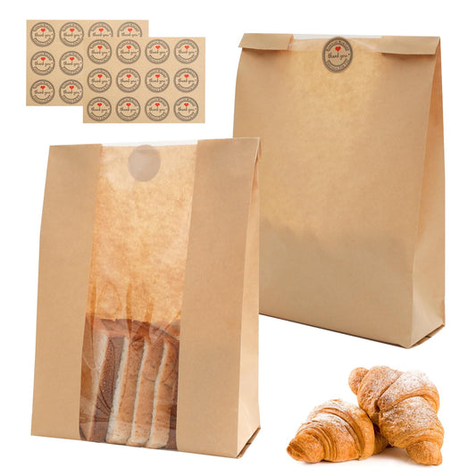 Bread Bags for Homemade Bread, 13.8x8.3inch Sourdough Bread Bags, 50-Pack Paper Bread Loaf Bags with Windows for Birthday Parties Weddings Food Packaging Storage