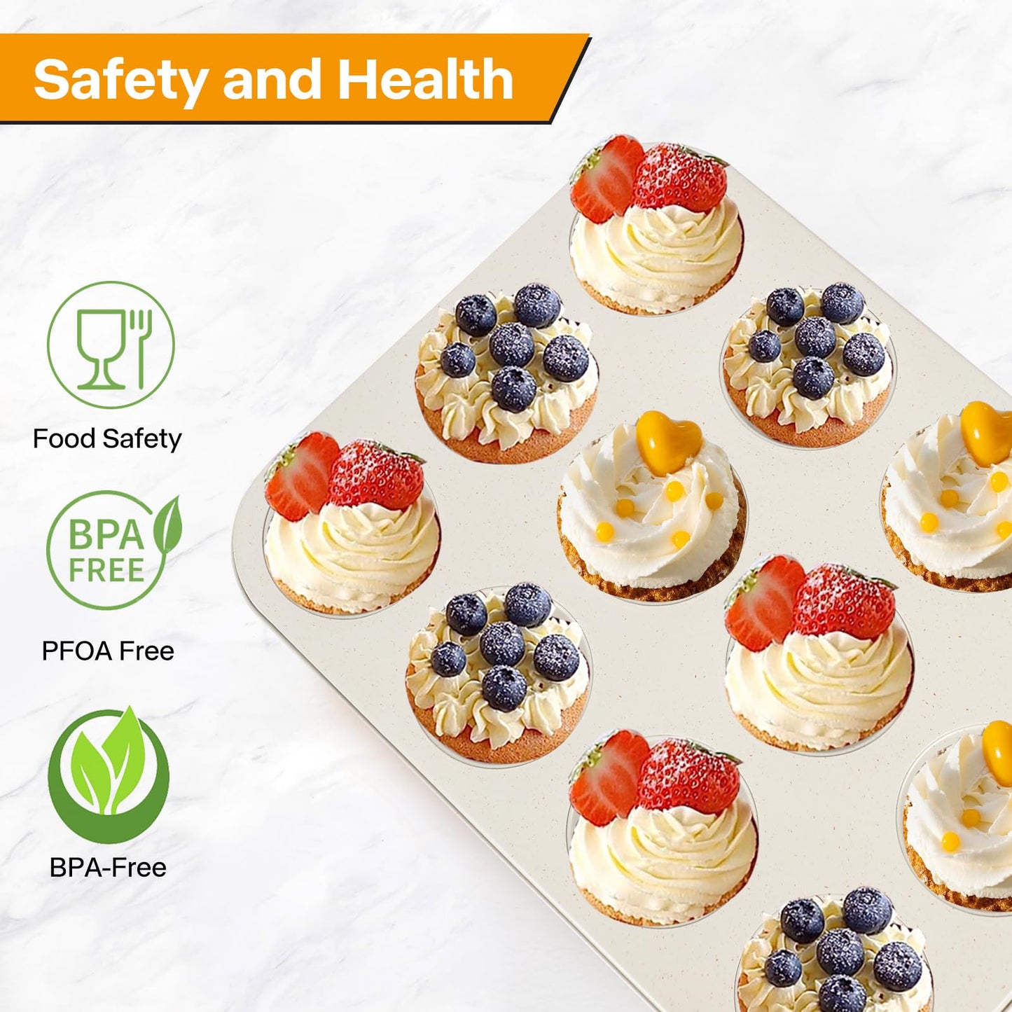 Spmarkt 2-Pack Pink Nonstick Muffin Pans, 12-Cup Muffin Cake Pan, 5-Layer Free PFOA/PFOS/PTFE Safe Cupcake Pan, Durable & Easy-Clean Muffin Cup for Baking