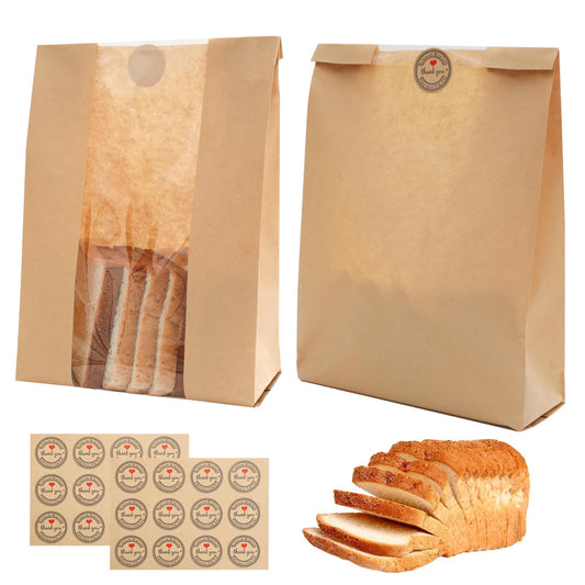 Spmarkt 100-Pack Bread Bags, Sourdough Bread Bags with 120 Bread Sticker for Homemade Bread, Paper Bread Loaf Bags for Bakery, Fresh Artisan Sourdough Bagel Bags for Gifting Sweet Bread