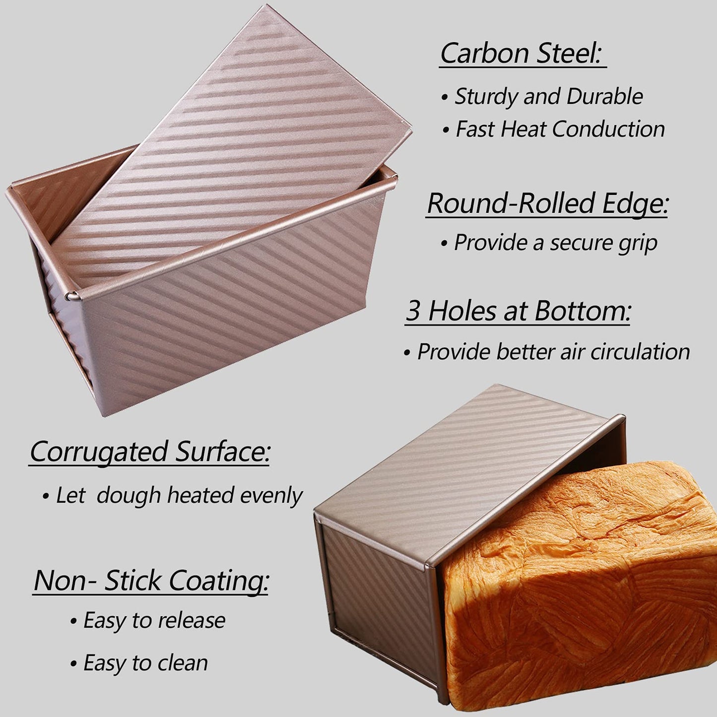 Spmarkt 2.2Lb Bread Pan, Non-Stick Rectangle Pullman Loaf Pan with Lid, Long Sourdough Bread Loaf Pan for Homemade, Deep Bread Tin with Dough Scraper Cutter