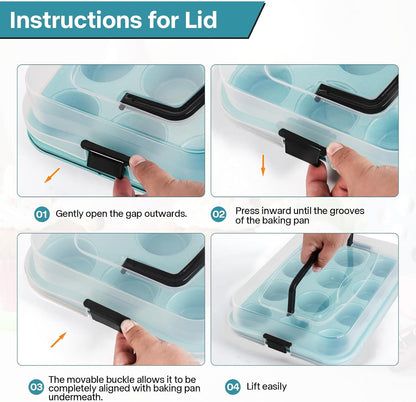 2-Pack Blue 12-Cup Muffin Pans with Lids