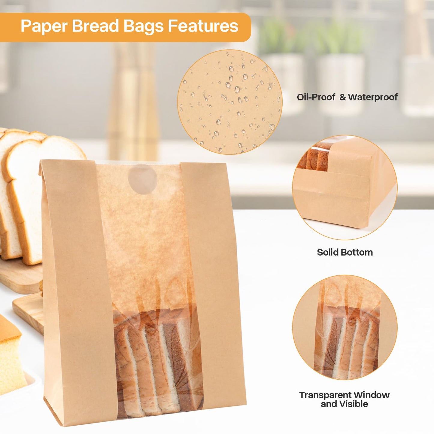 Bread Bags for Homemade Bread, 13.8x8.3inch Sourdough Bread Bags, 50-Pack Paper Bread Loaf Bags with Windows for Birthday Parties Weddings Food Packaging Storage
