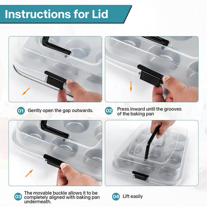 Spmarkt 2-Pack Muffin Pan with Carry Lid, Non-Stick 12-Cup Muffin Tin, Silver Cupcake Pan with Lid and Handle for Transporting, Suitable for Party, Holiday, Gathering etc