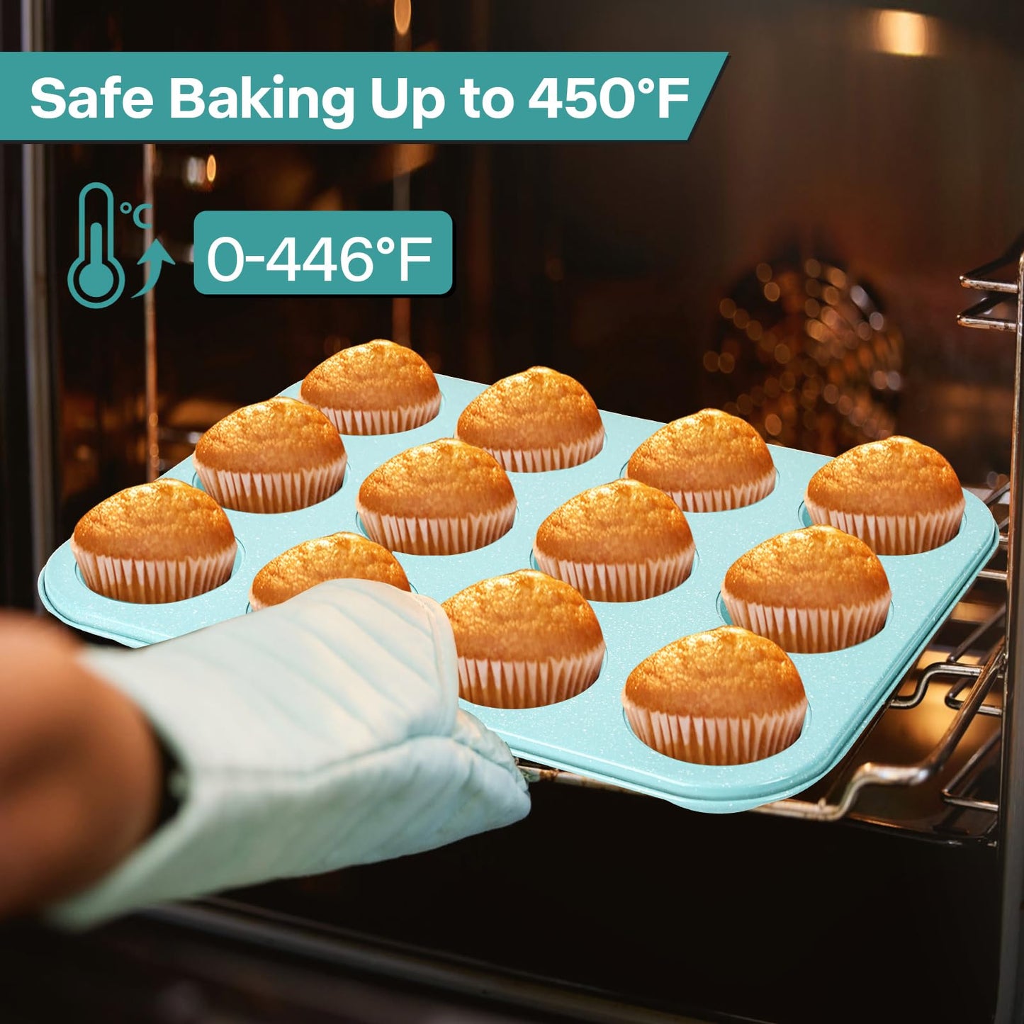 Spmarkt 2-Pack Pink Nonstick Muffin Pans, 12-Cup Muffin Cake Pan, 5-Layer Free PFOA/PFOS/PTFE Safe Cupcake Pan, Durable & Easy-Clean Muffin Cup for Baking