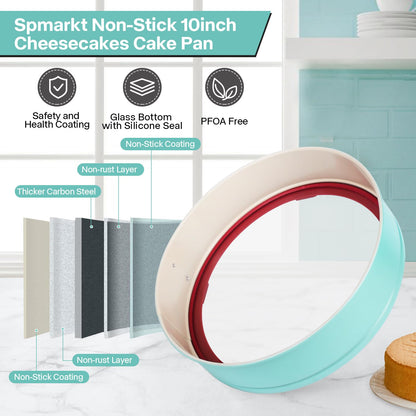 Spmarkt 10-Inch Glass Bottom Springform Pan with Silicone Seal, Springform Pan 10 inch Nonstick,10In Cheesecake Pans Springform, Leak-Proof, Nontoxic & Oven-Safe