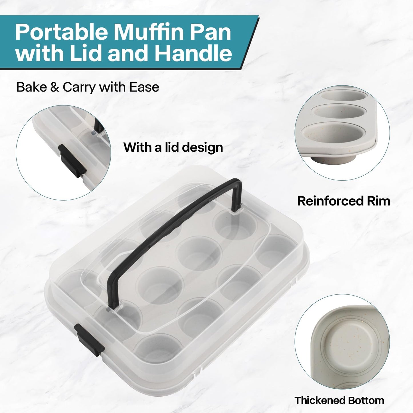 Spmarkt 2-Pack Beige Muffin Pan, Non-Stick 12-Cup Cupcake Pan with Lid, Cupcake Pan with Lid and Handle, Perfect for Holidays, Birthdays, and Family Gatherings