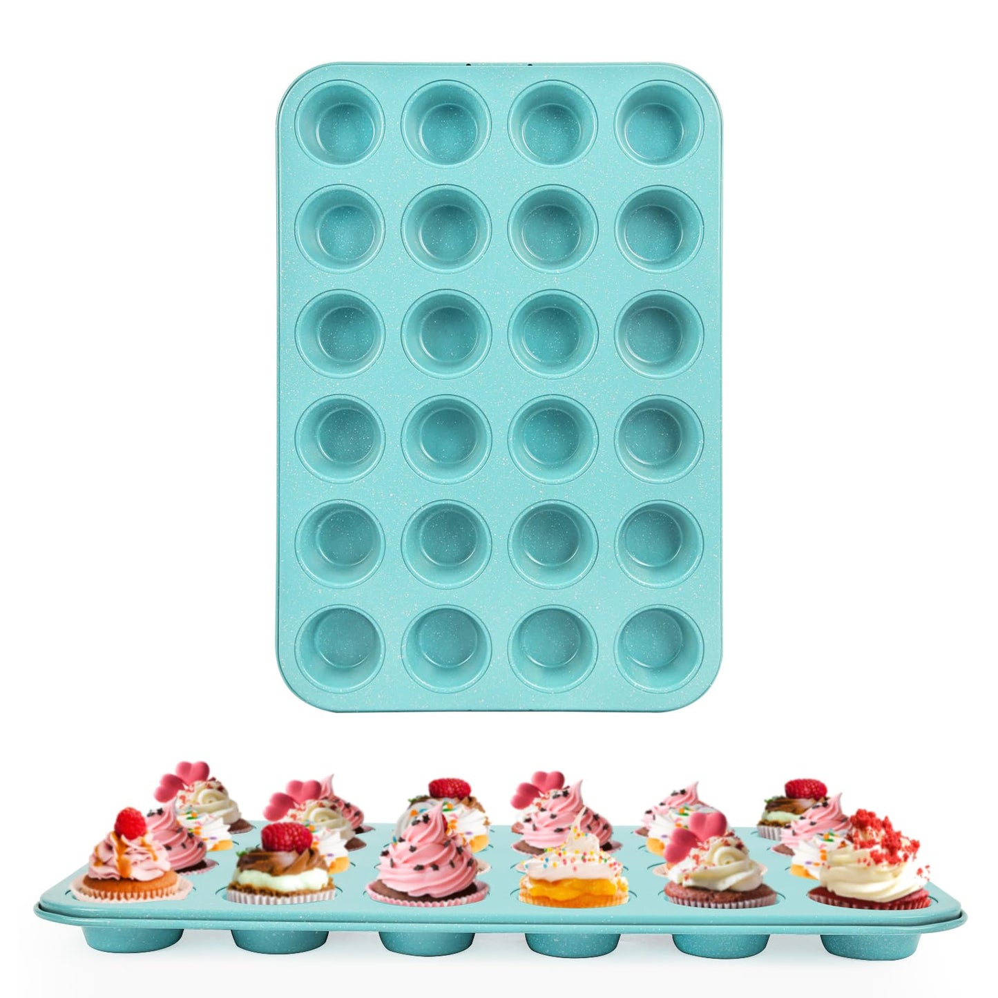 Spmart 2-Pack 24-Cup Nonstick Ceramic-Coated Mini Muffin Pan | Durable & Easy Clean Muffin Tins | Perfect for Small Baked Goods & Party Treats (Pink)