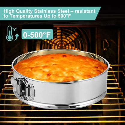 Spmarkt 9inch 304 Stainless Steel Springform Cake Pan with Detachable Bottom, Silicone Cheesecake Pan Protector, Parchment Paper, Decorating Kit Piping Bags and Tips- Ideal for Home Bakers