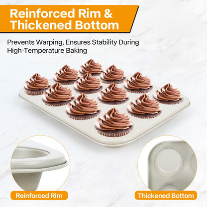 Spmarkt 2-Pack Pink Nonstick Muffin Pans, 12-Cup Muffin Cake Pan, 5-Layer Free PFOA/PFOS/PTFE Safe Cupcake Pan, Durable & Easy-Clean Muffin Cup for Baking
