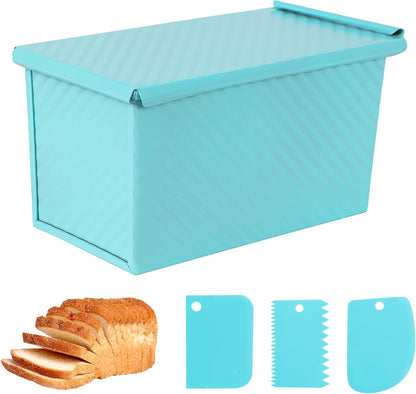 Blue 1 lb Pullman Loaf Pan with Lid and Dough Scraper image 1