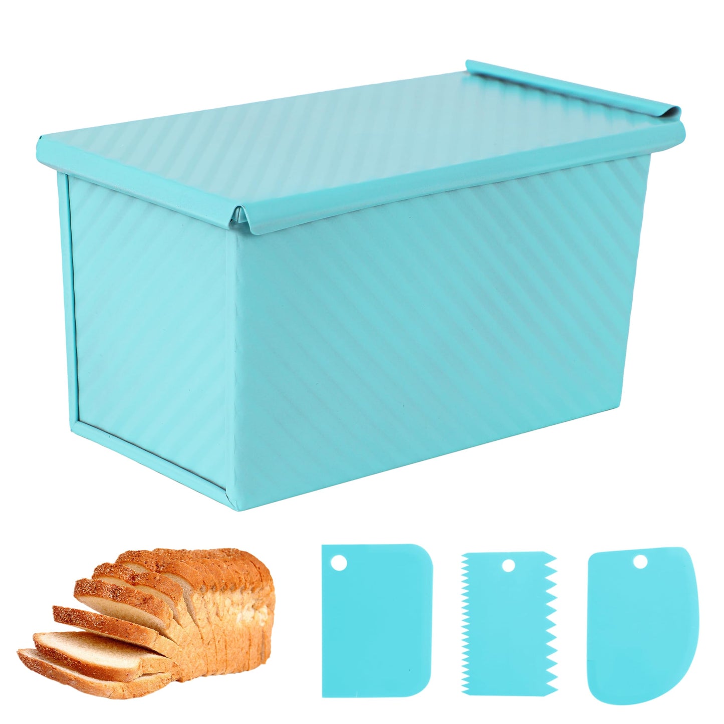 Spmarkt 2.2Lb Bread Pan, Non-Stick Rectangle Pullman Loaf Pan with Lid, Long Sourdough Bread Loaf Pan for Homemade, Deep Bread Tin with Dough Scraper Cutter