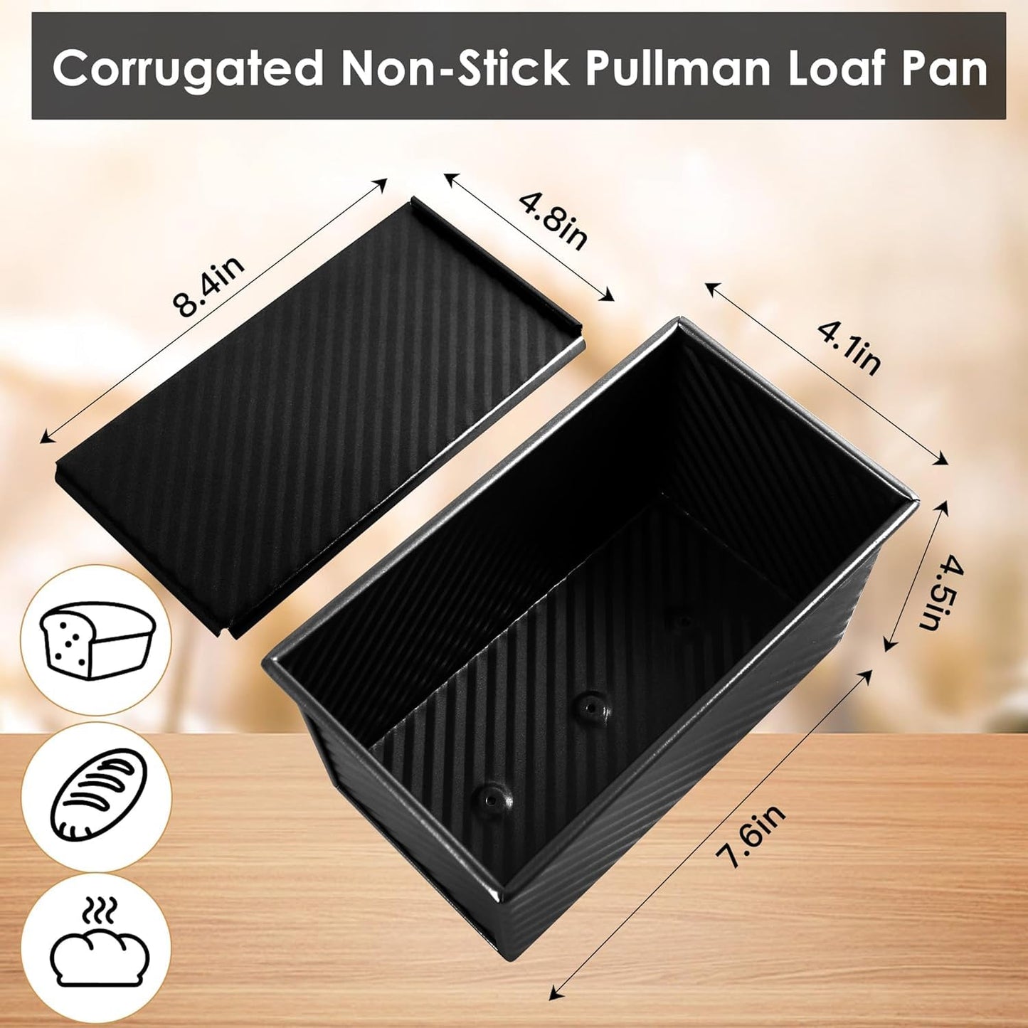 Spmarkt 2pack Pullman Bread Pans with Lid, 1LB Capacity Bread Loaf Pan, Non-Stick, Easy Release Sandwich Bread Loaf Pan for Baking Homemade Bread