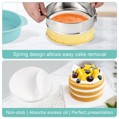 Spmarkt 9inch 304 Stainless Steel Springform Cake Pan with Detachable Bottom, Silicone Cheesecake Pan Protector, Parchment Paper, Decorating Kit Piping Bags and Tips- Ideal for Home Bakers
