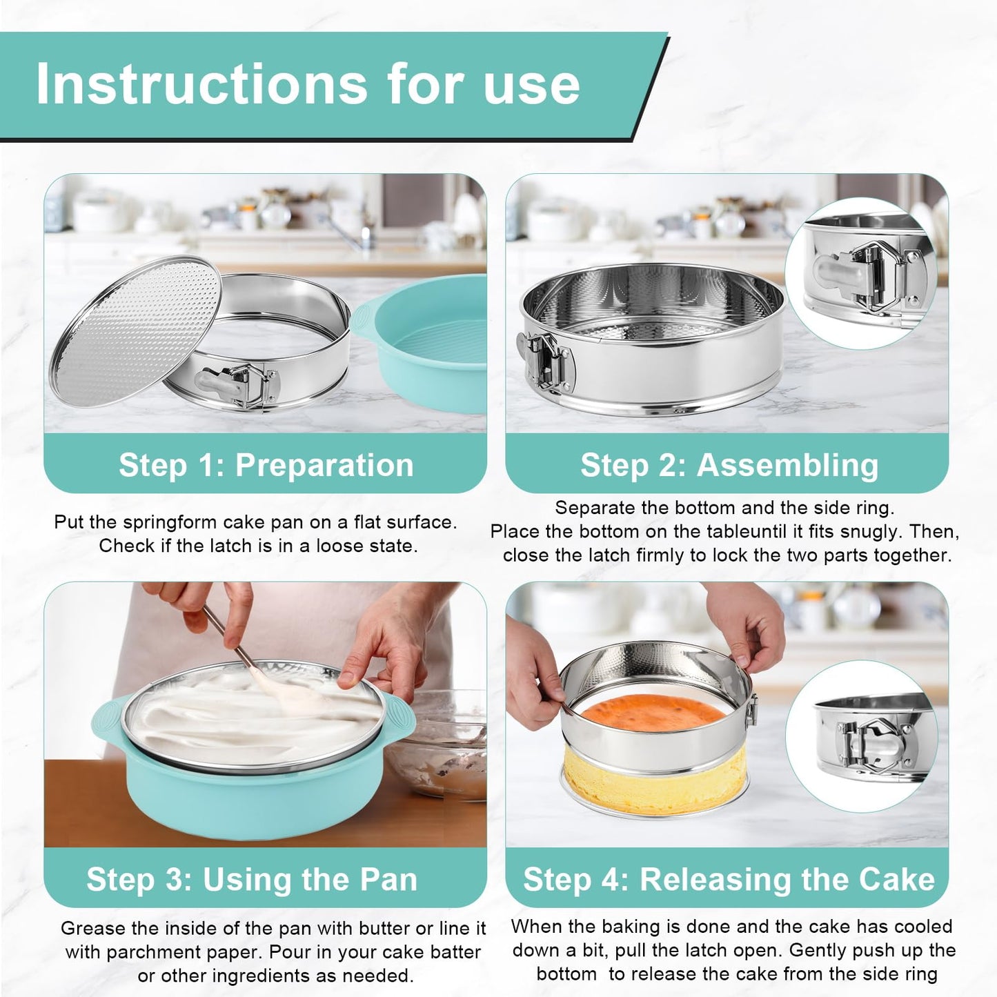 Spmarkt 10-inch Stainless Steel Springform Pan with Silicone Protector, Removable Bottom, Parchment Paper, Decorating Kit Piping Bags and Tips- Great for Birthday Parties