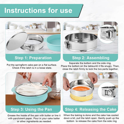 Spmarkt 10-inch Stainless Steel Springform Pan with Silicone Protector, Removable Bottom, Parchment Paper, Decorating Kit Piping Bags and Tips- Great for Birthday Parties