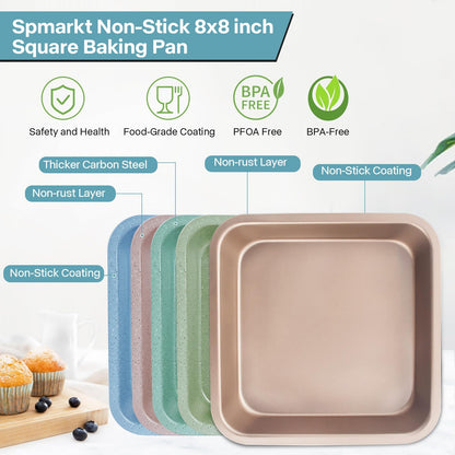 2-Pack 8 inch Square Cake Pan, 8x8 Baking Pan, Cornbread Square Baking Pan, Perfect for Brownies, Lasagna,Oven Safe