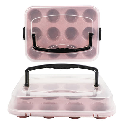 2-Pack Pink 12-Cup Muffin Pan with Lid - Spmarkt B0D4QFKJSR