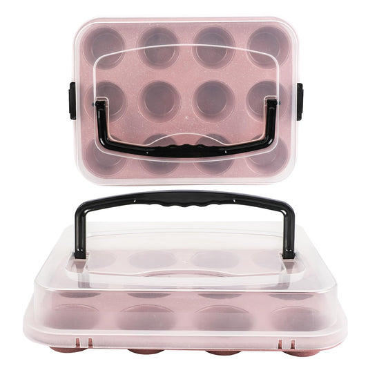2-Pack Pink 12-Cup Muffin Pan with Lid - Spmarkt B0D4QFKJSR