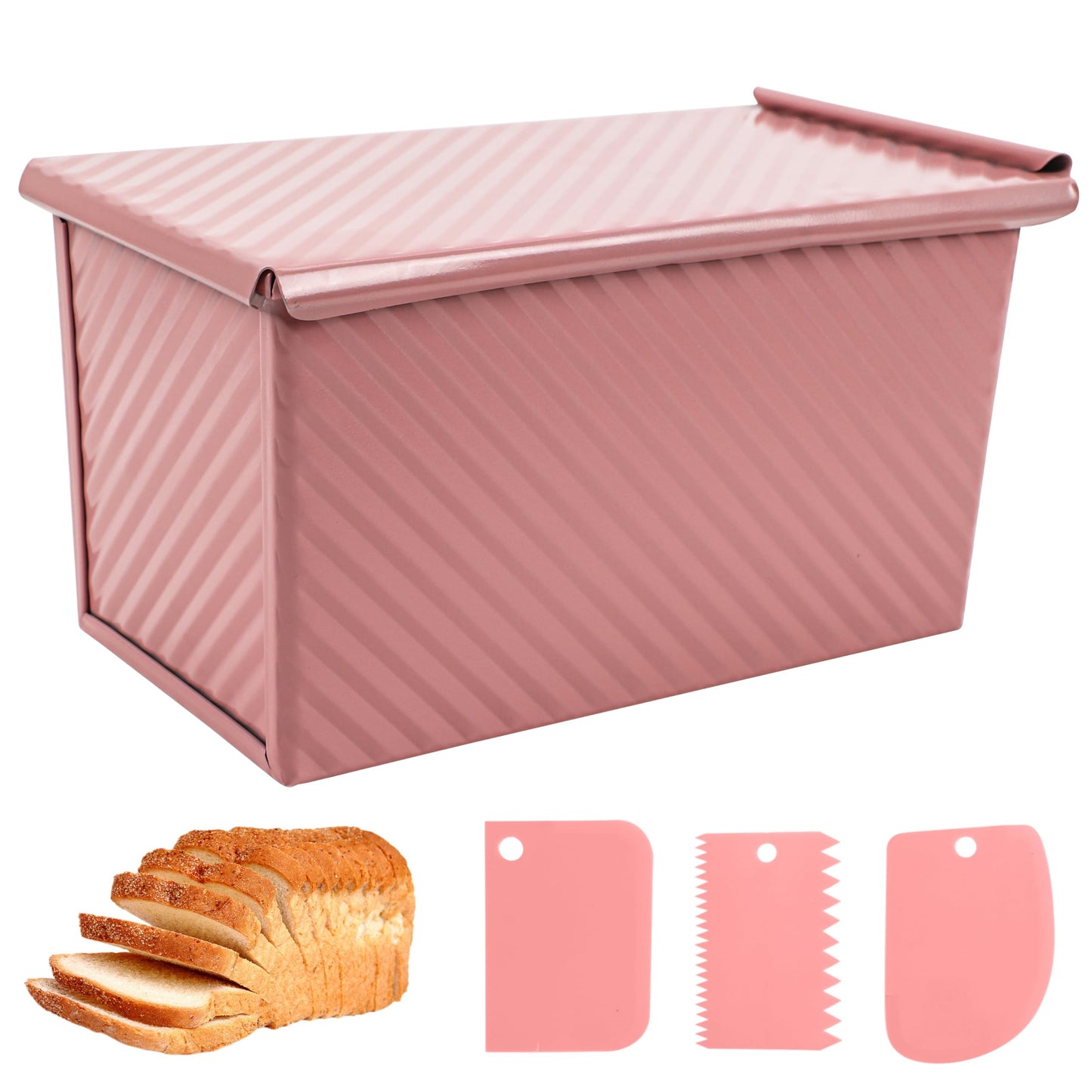 Spmarkt 2.2Lb Bread Pan, Non-Stick Rectangle Pullman Loaf Pan with Lid, Long Sourdough Bread Loaf Pan for Homemade, Deep Bread Tin with Dough Scraper Cutter