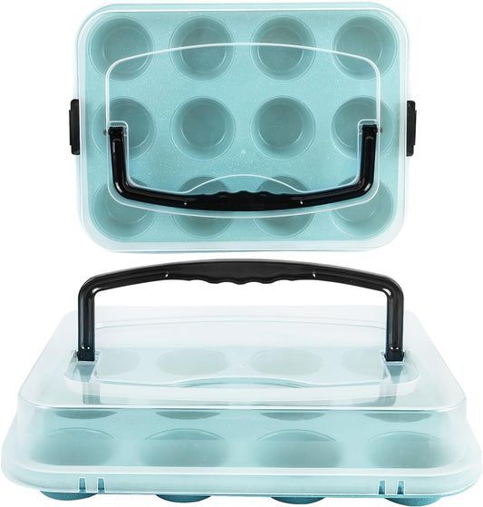 2-Pack Blue 12-Cup Muffin Pans with Lids - B0DCFR8NZT image 1