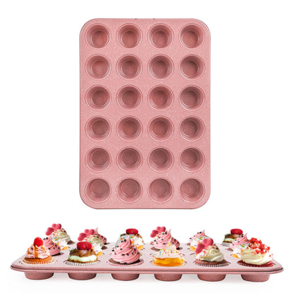 Spmart 2-Pack 24-Cup Nonstick Ceramic-Coated Mini Muffin Pan | Durable & Easy Clean Muffin Tins | Perfect for Small Baked Goods & Party Treats (Pink)
