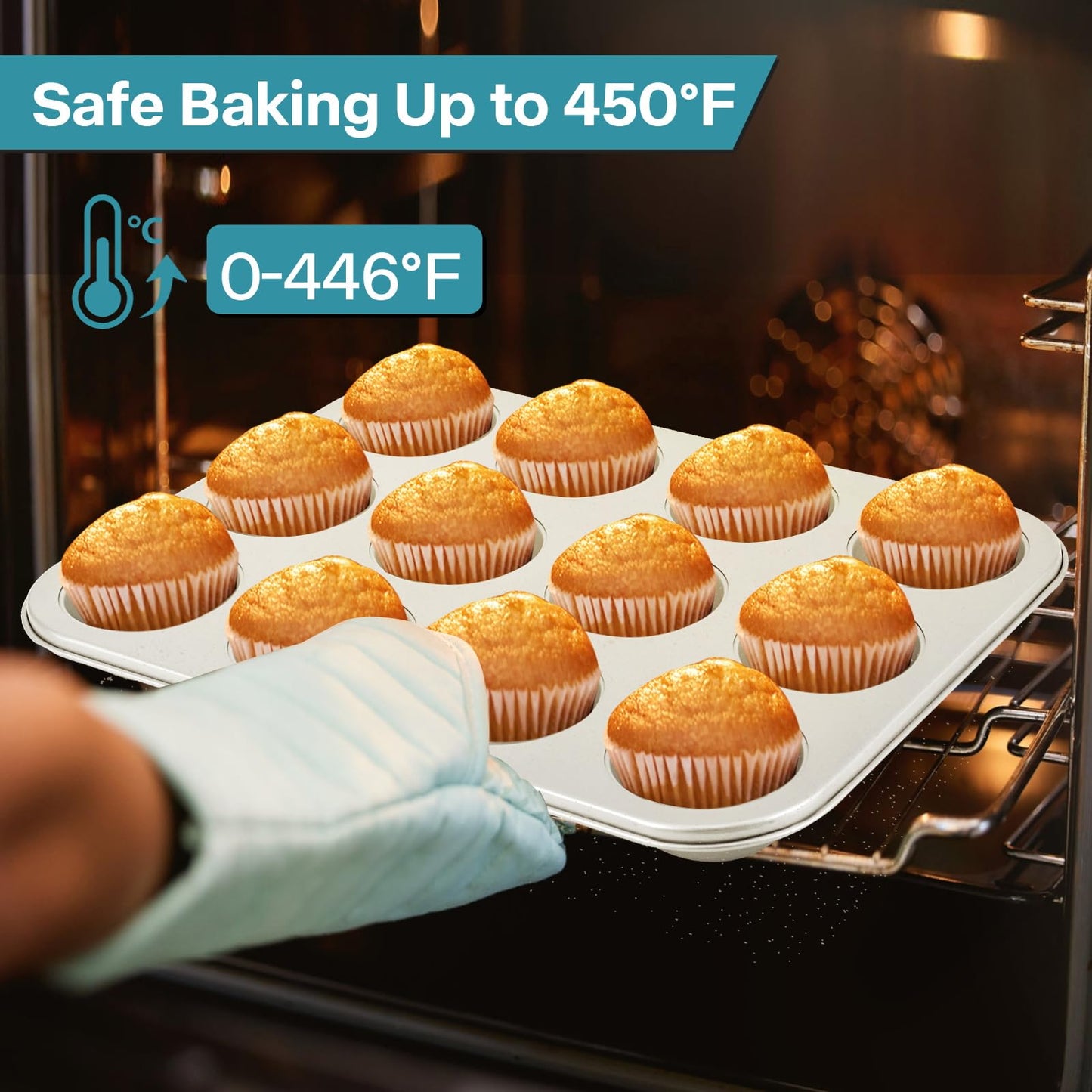 Spmarkt 2-Pack Beige Muffin Pan, Non-Stick 12-Cup Cupcake Pan with Lid, Cupcake Pan with Lid and Handle, Perfect for Holidays, Birthdays, and Family Gatherings