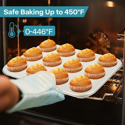 Spmarkt 2-Pack Beige Muffin Pan, Non-Stick 12-Cup Cupcake Pan with Lid, Cupcake Pan with Lid and Handle, Perfect for Holidays, Birthdays, and Family Gatherings