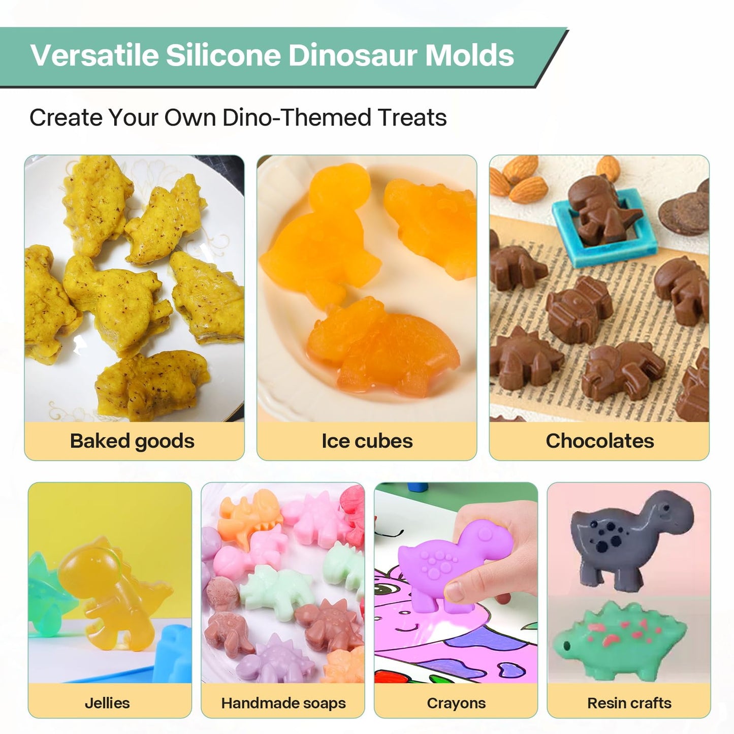 2-Pack Silicone Dinosaur Mold, Multi-Purpose Jello Molds for Kids, Dinosaur Silicone Mold for Chocolate, Dinosaur Baking & Crafting Tool for Cake, Candy, Jello, Ice Cubes