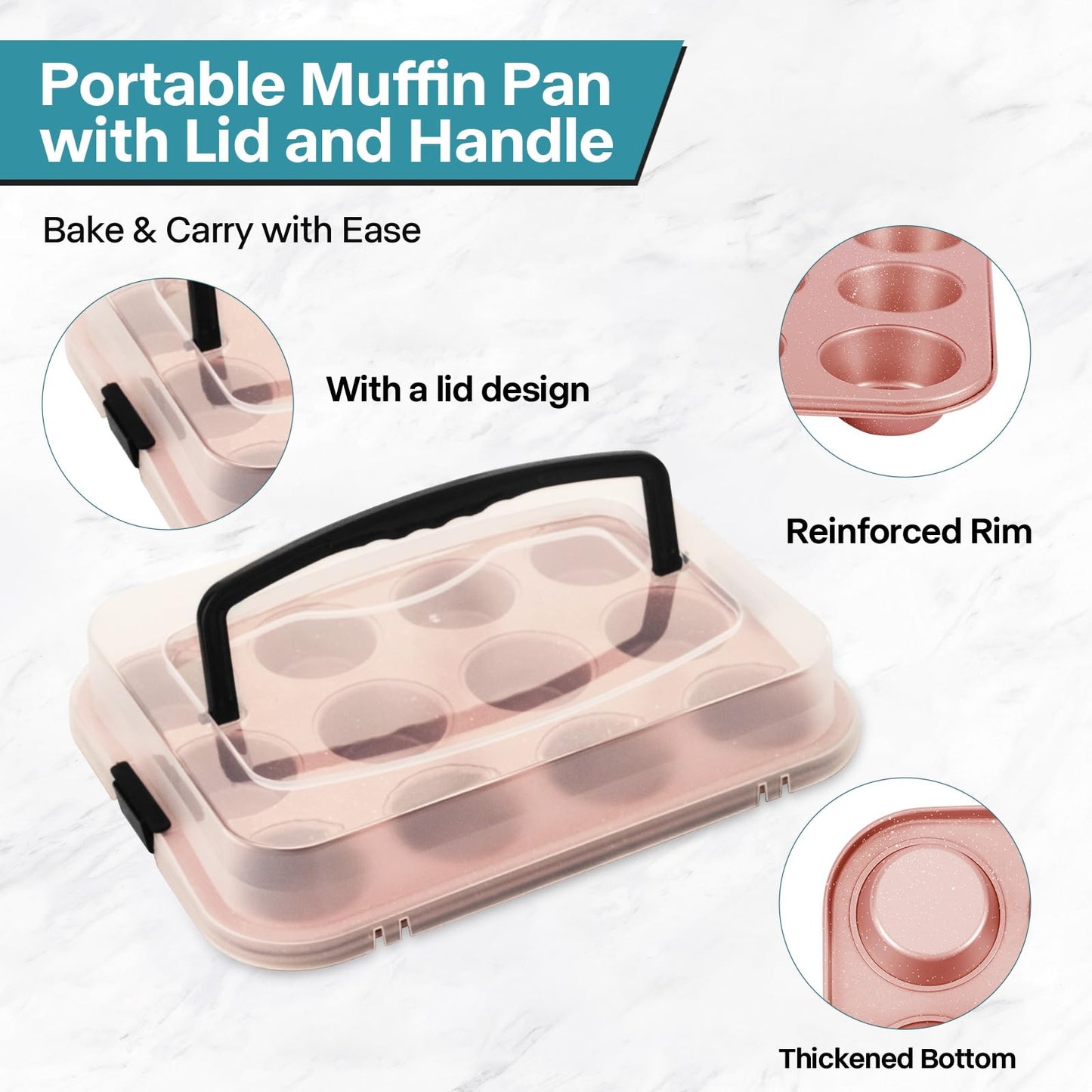 2-Pack Pink 12-Cup Muffin Pan with Lid - Spmarkt B0D4QFKJSR