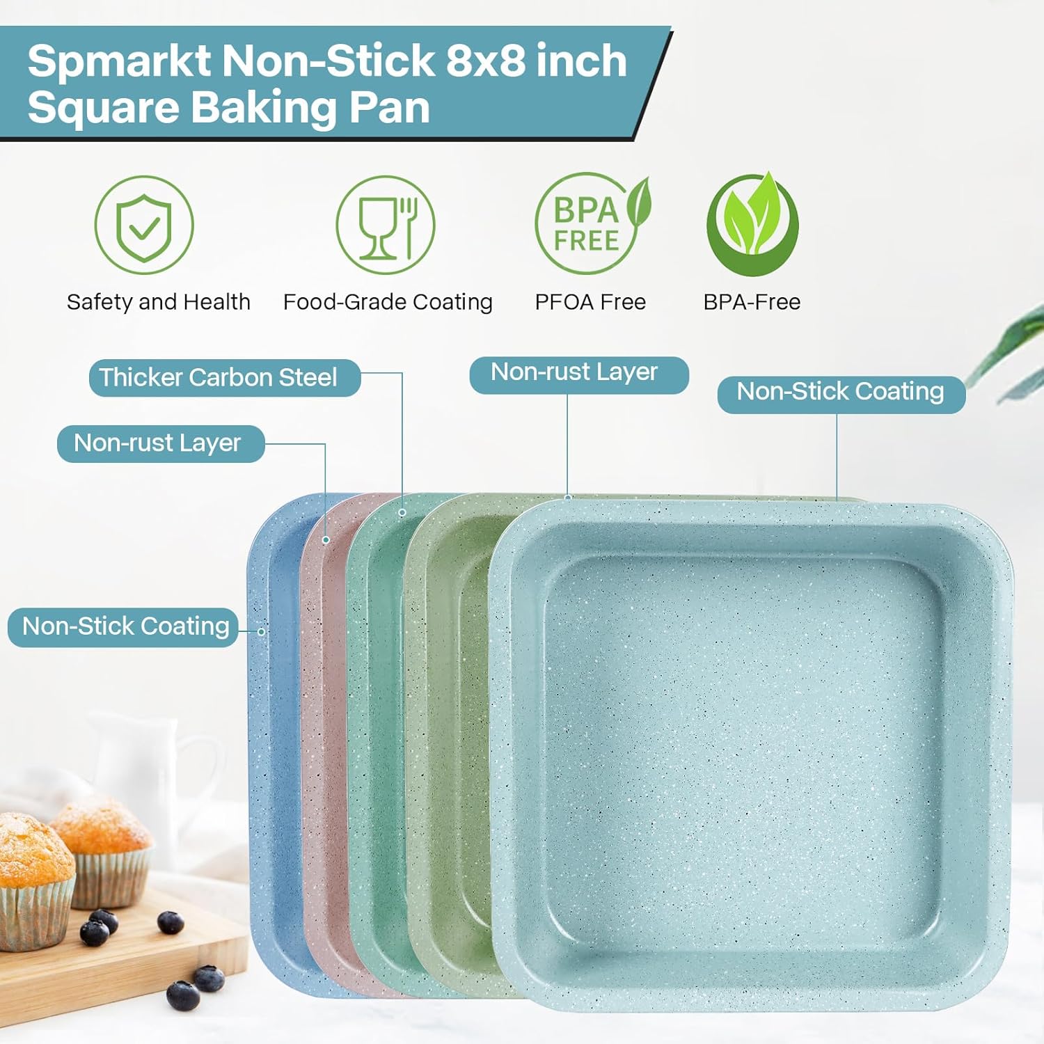 2-Pack Light Blue 8-Inch Square Cake Pan - Spmarkt B0DBQ5FL6T