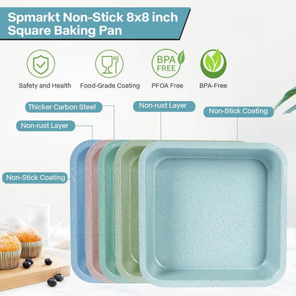 2-Pack Light Blue 8-Inch Square Cake Pan - Spmarkt B0DBQ5FL6T