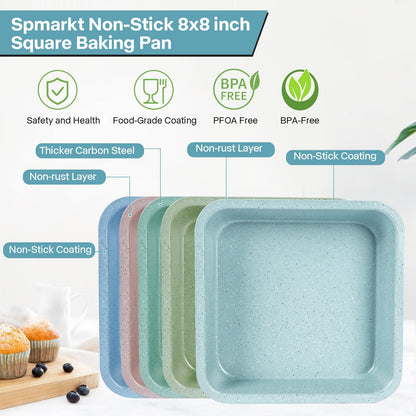 2-Pack 8 inch Square Cake Pan, 8x8 Baking Pan, Cornbread Square Baking Pan, Perfect for Brownies, Lasagna,Oven Safe