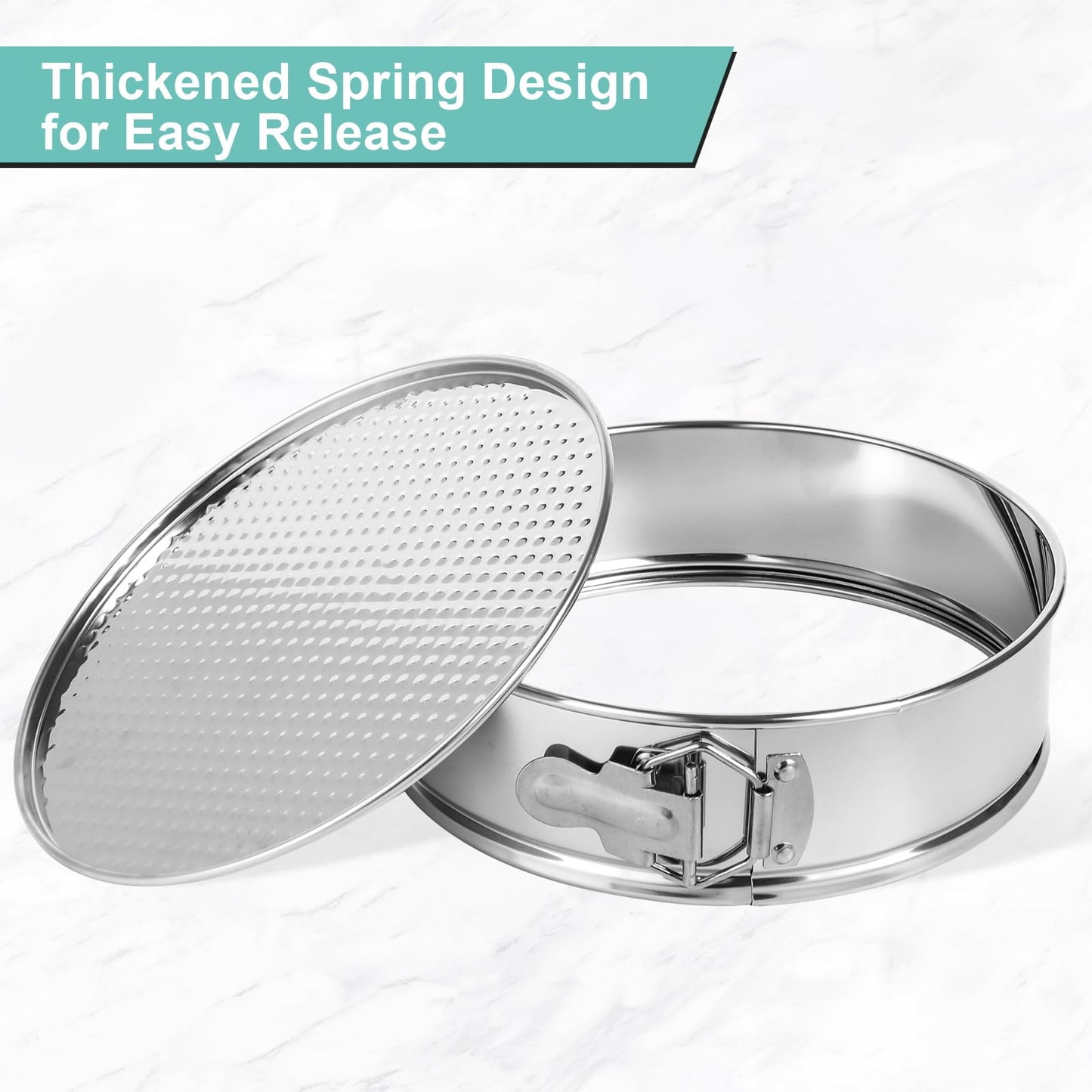 Spmarkt 9inch 304 Stainless Steel Springform Cake Pan with Detachable Bottom, Silicone Cheesecake Pan Protector, Parchment Paper, Decorating Kit Piping Bags and Tips- Ideal for Home Bakers