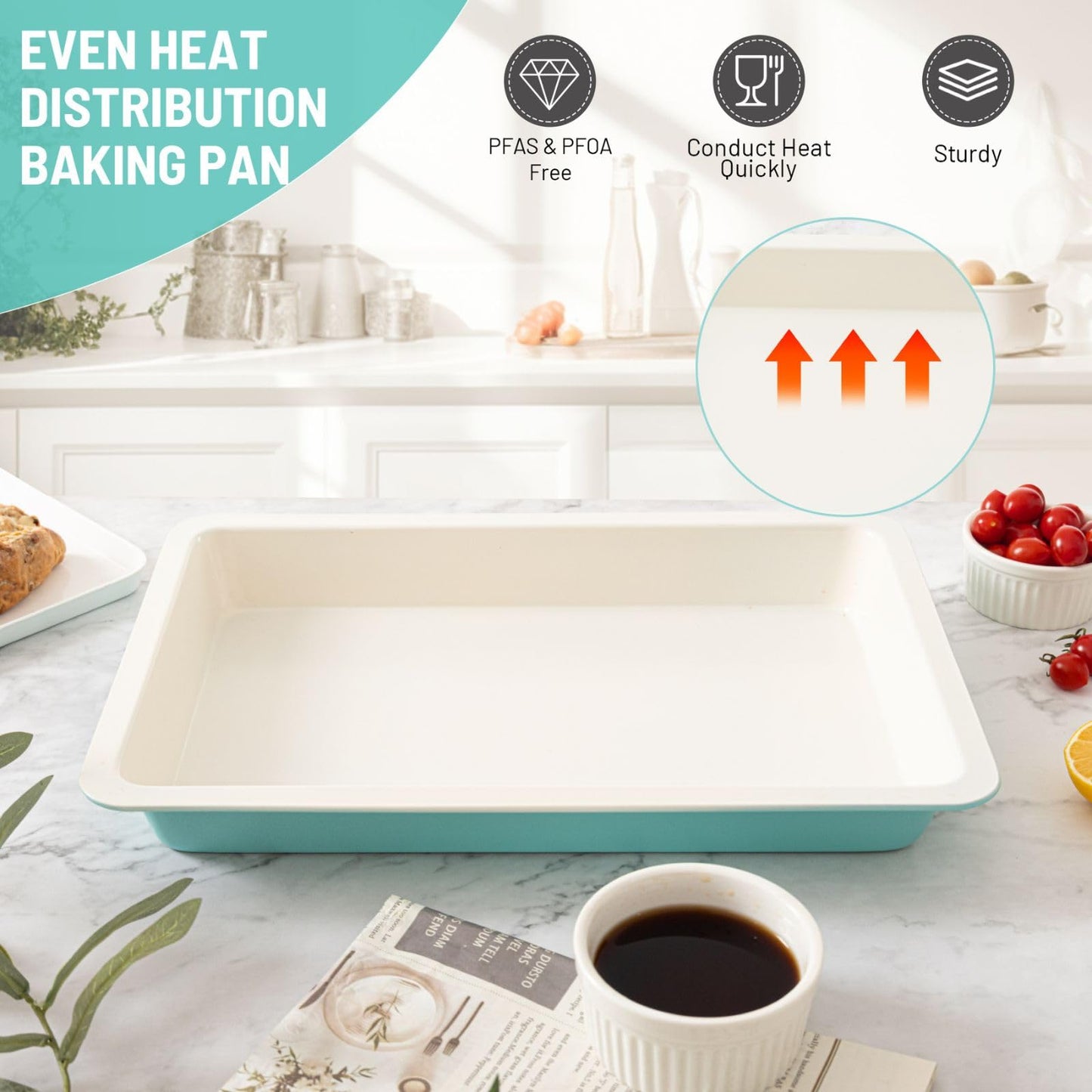 Spmarkt Baking Sheet Pan with Lid, 17inch*12inch Non-Stick Ceramic-Coating Sheet Cake Pan with lid, Easy to Clean, Ovan Safe Baking Tray, Ideal for Baking, Party, and Outdoor Picnics