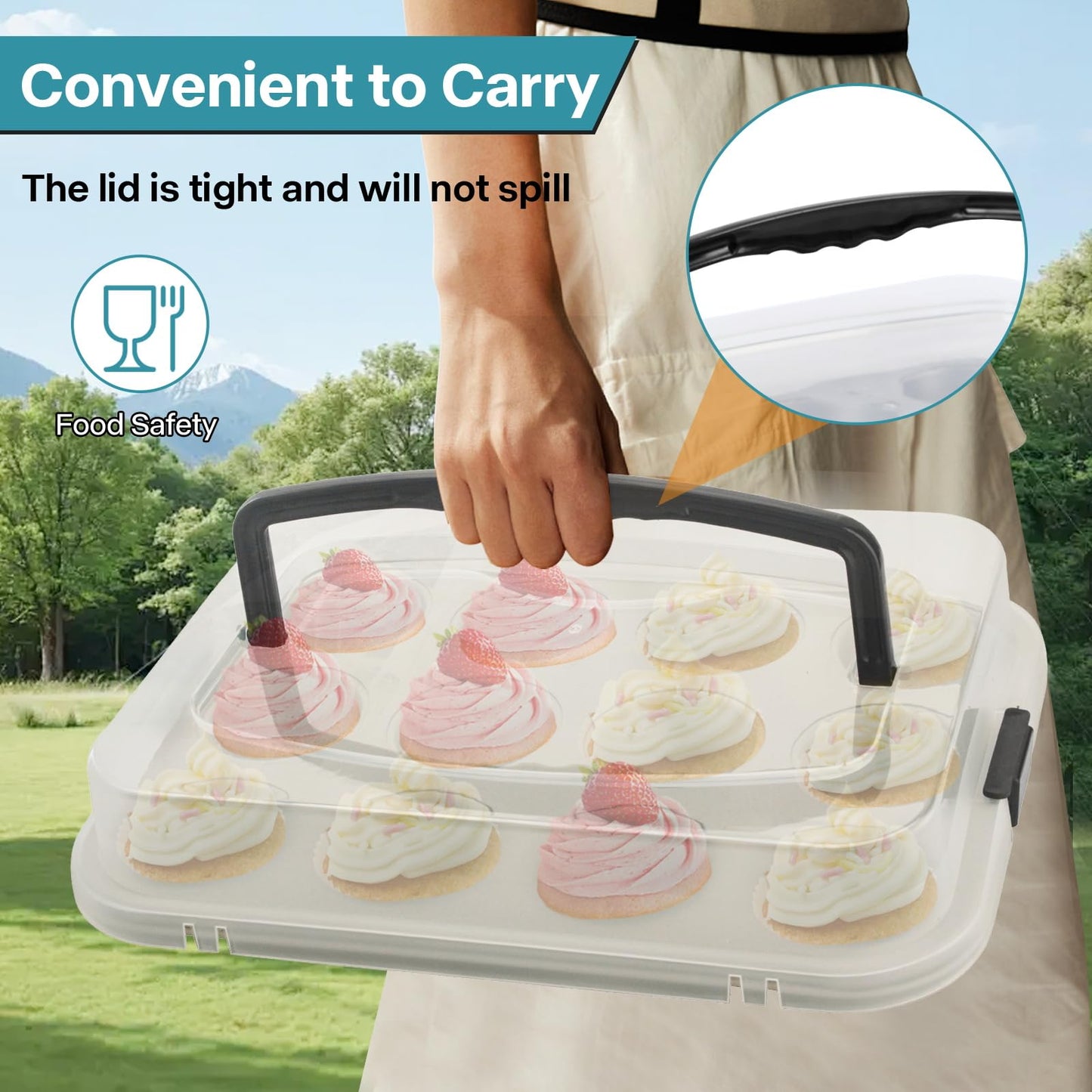 Spmarkt 2-Pack Beige Muffin Pan, Non-Stick 12-Cup Cupcake Pan with Lid, Cupcake Pan with Lid and Handle, Perfect for Holidays, Birthdays, and Family Gatherings