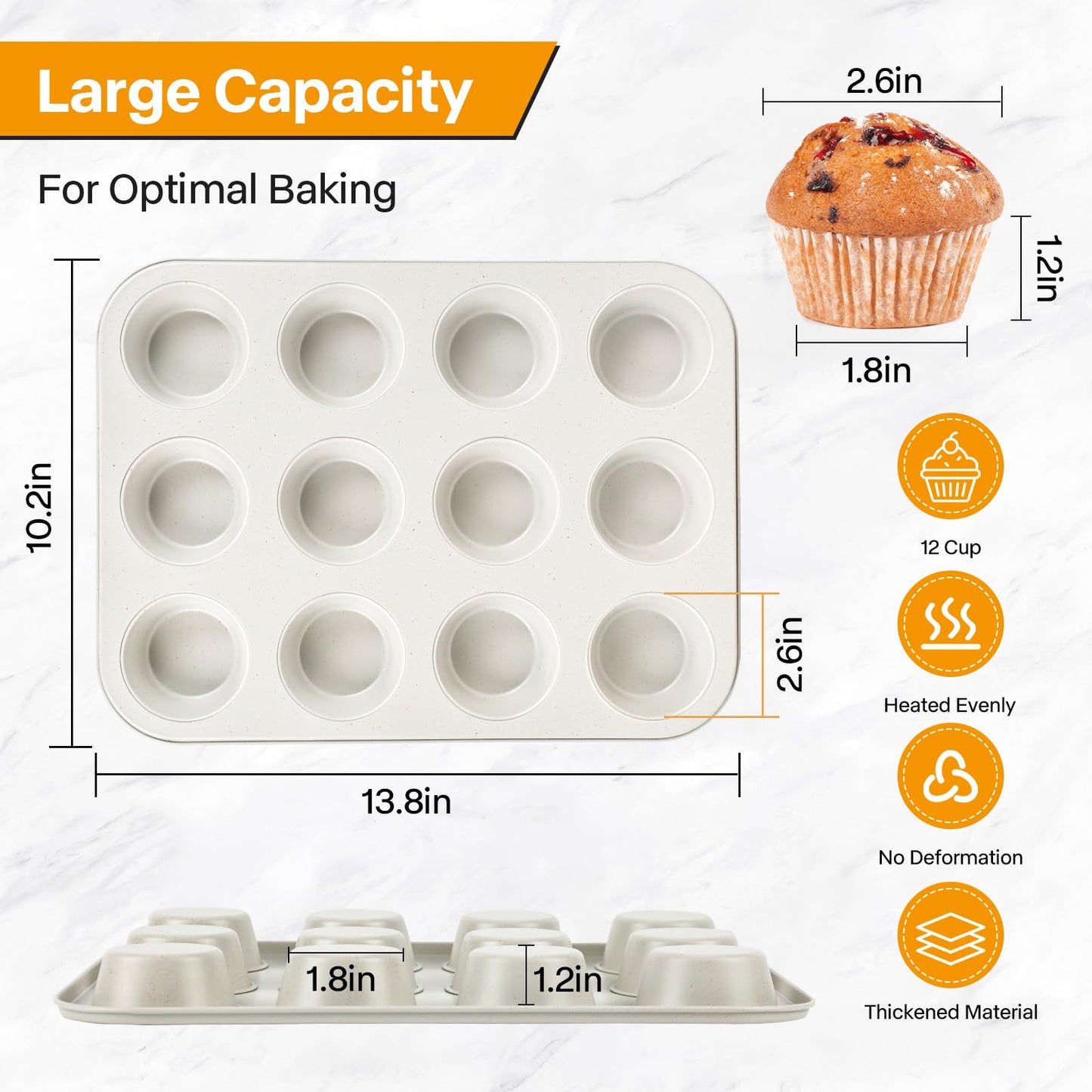 Spmarkt 2-Pack Pink Nonstick Muffin Pans, 12-Cup Muffin Cake Pan, 5-Layer Free PFOA/PFOS/PTFE Safe Cupcake Pan, Durable & Easy-Clean Muffin Cup for Baking