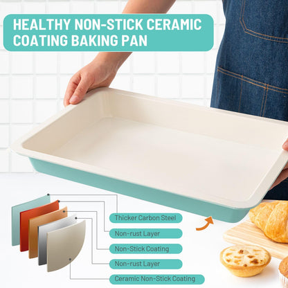 Spmarkt Baking Sheet Pan with Lid, 17inch*12inch Non-Stick Ceramic-Coating Sheet Cake Pan with lid, Easy to Clean, Ovan Safe Baking Tray, Ideal for Baking, Party, and Outdoor Picnics