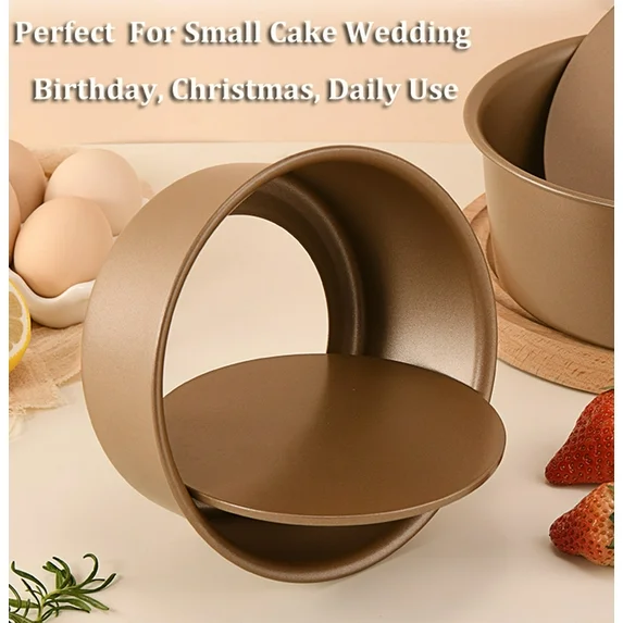 Bakdcore 2 Pack 8-Inch Round Cake Pan with Removable Bottom Gold