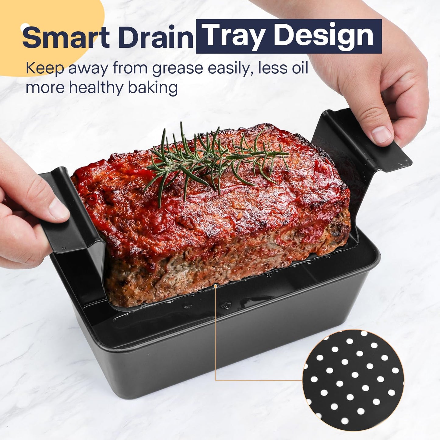 Spmarkt 2-Pack Premium 5-Layer PTFE Non-Stick Meat Loaf Pan Set with Drip Trays | Easy Release | Oven-Safe 2-Piece Loaf Pans for Healthy Cooking, Easy to Clean