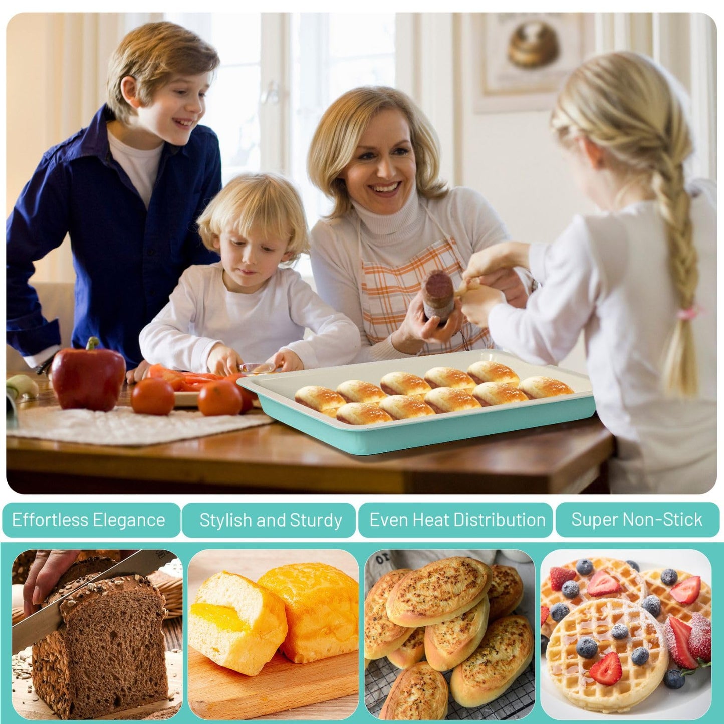 Spmarkt Baking Sheet Pan with Lid, 17inch*12inch Non-Stick Ceramic-Coating Sheet Cake Pan with lid, Easy to Clean, Ovan Safe Baking Tray, Ideal for Baking, Party, and Outdoor Picnics