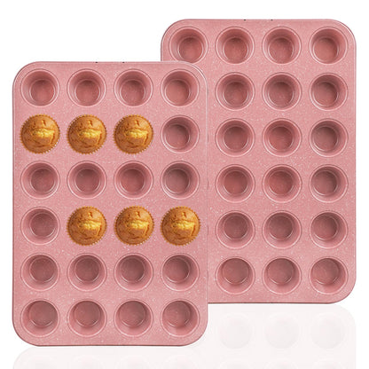 Spmart 2-Pack 24-Cup Nonstick Ceramic-Coated Mini Muffin Pan | Durable & Easy Clean Muffin Tins | Perfect for Small Baked Goods & Party Treats (Pink)