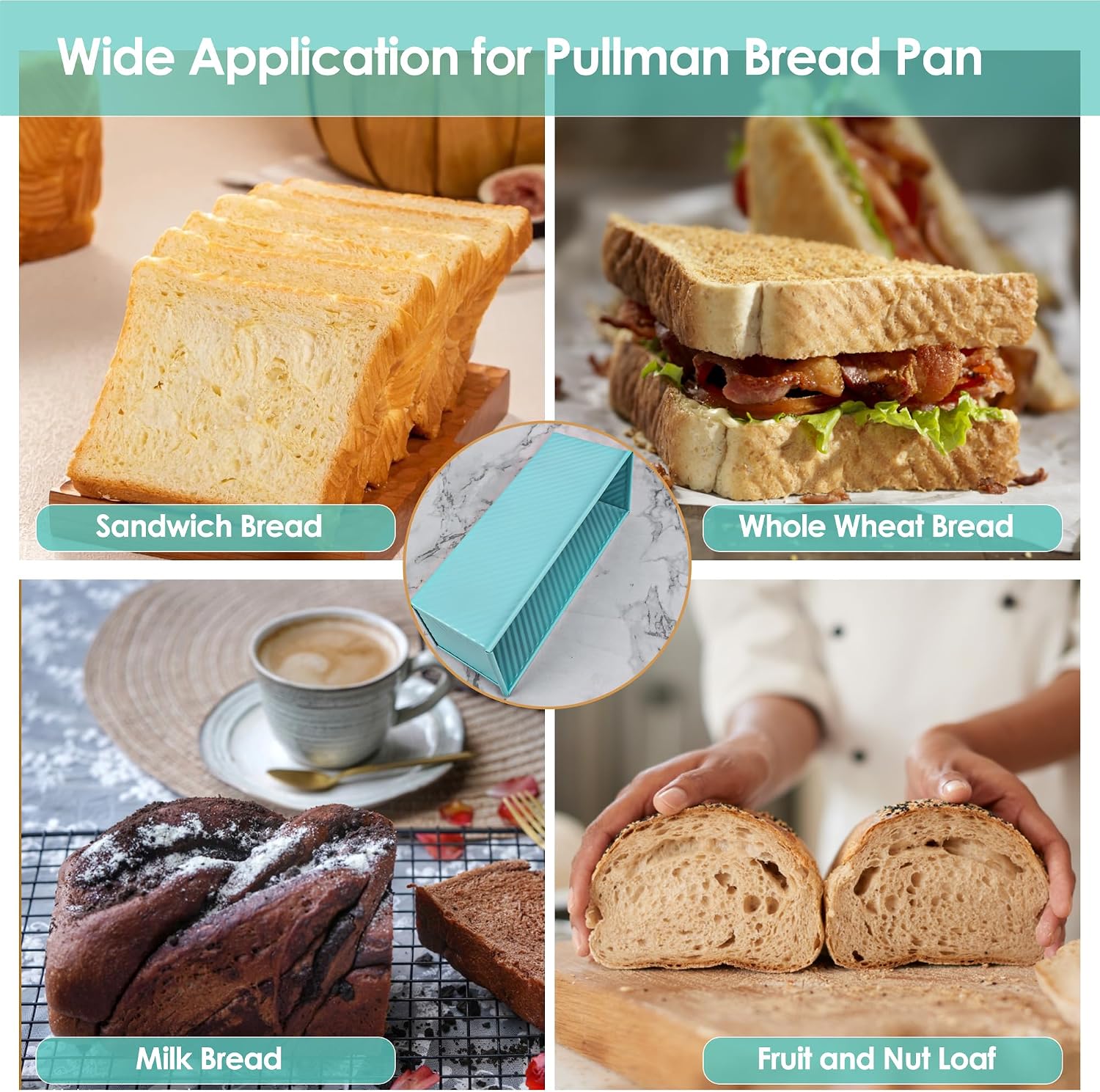 Blue 13-Inch 2.2 lb Pullman Loaf Pan with Lid image 5