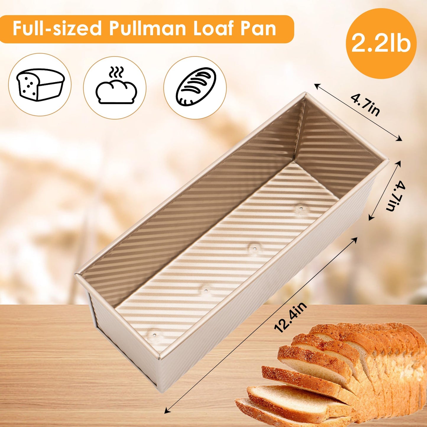 Spmarkt 2pack Pullman Bread Pans with Lid, 1LB Capacity Bread Loaf Pan, Non-Stick, Easy Release Sandwich Bread Loaf Pan for Baking Homemade Bread