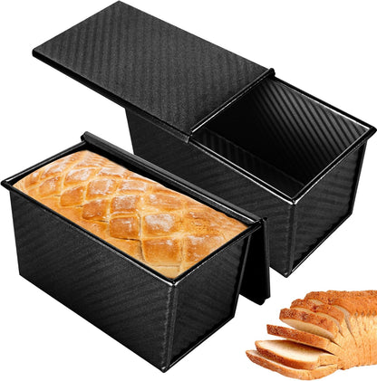 2-Pack Black 1 lb Pullman Loaf Pan with Lids