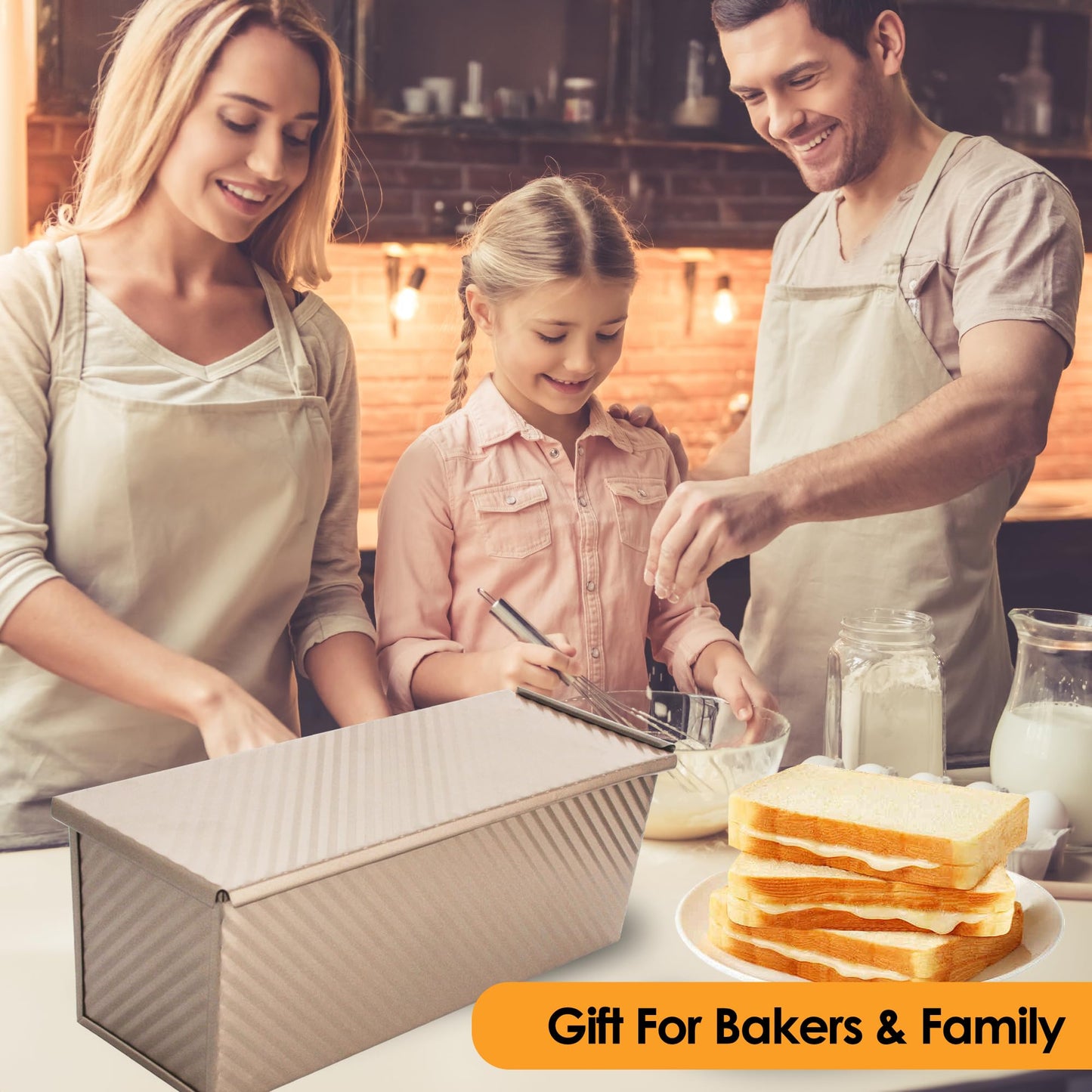 Spmarkt 2pack Pullman Bread Pans with Lid, 1LB Capacity Bread Loaf Pan, Non-Stick, Easy Release Sandwich Bread Loaf Pan for Baking Homemade Bread